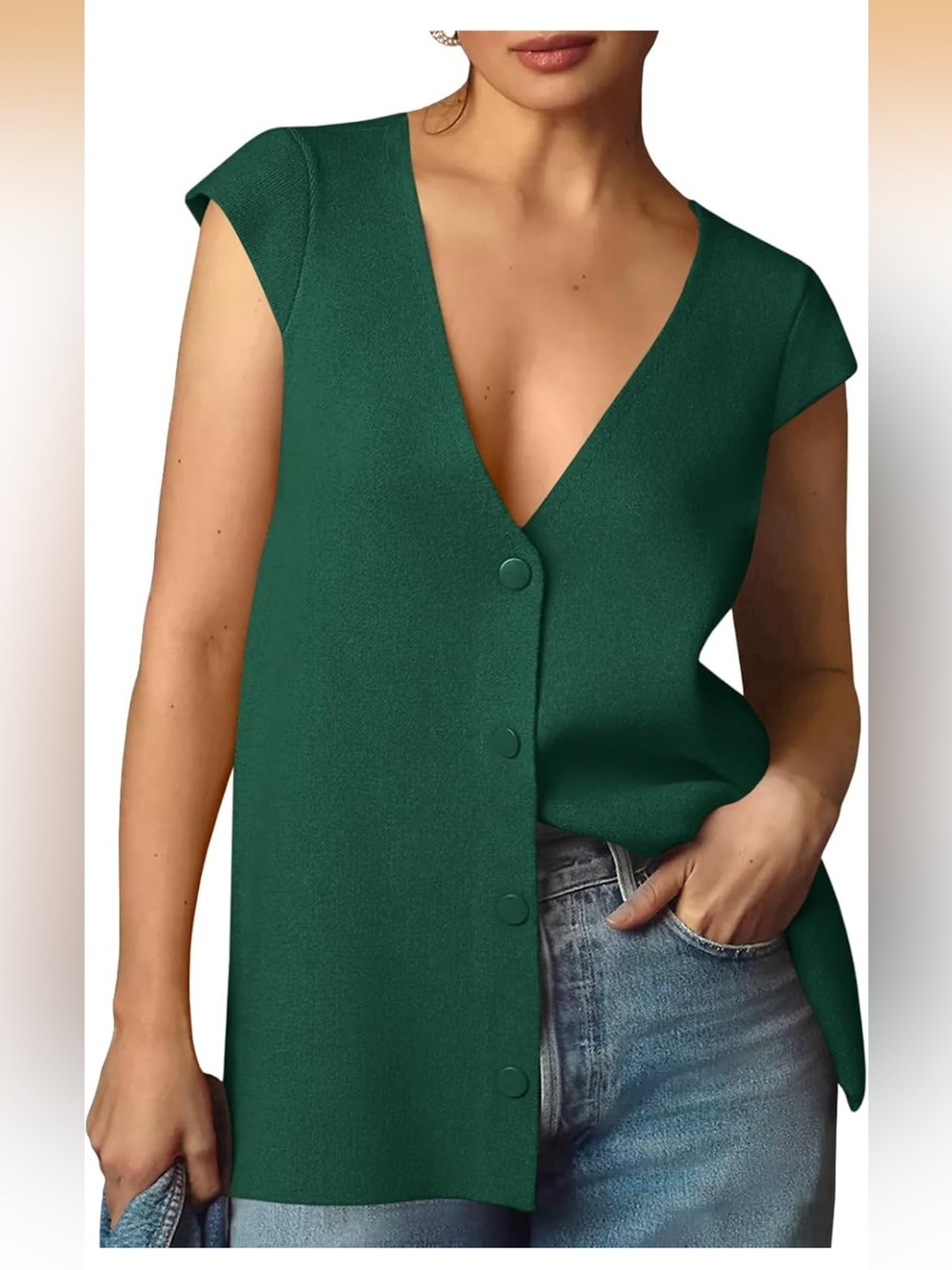 Women's Deep V-Neck Button Front Top. Green. NWOT. SIZES S, M &L